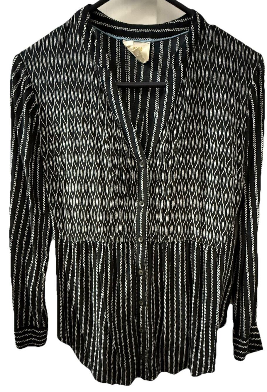 MAEVE ANTHROPOLOGIE Calia Black White Striped Geometric Tunic Shirt Blouse 6P